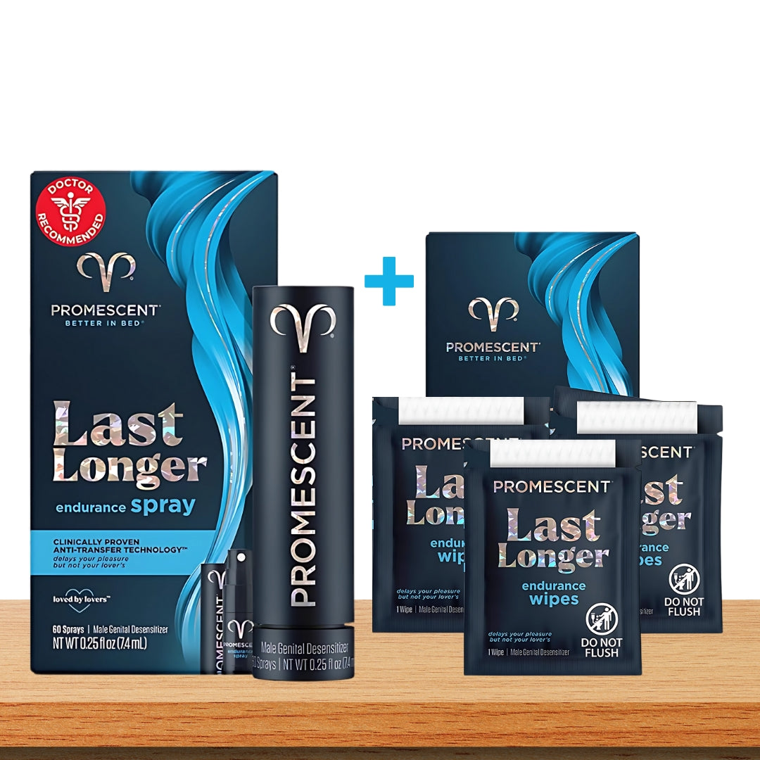 Promescent Last Longer Endurance Spray + Wipes Combo Pack